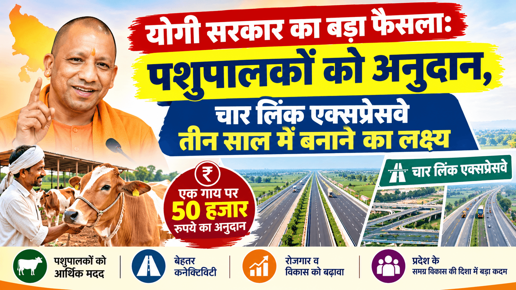 योगी सरकार का बड़ा फैसला: पशुपालकों को अनुदान, चार लिंक एक्सप्रेसवे तीन साल में बनाने का लक्ष्य